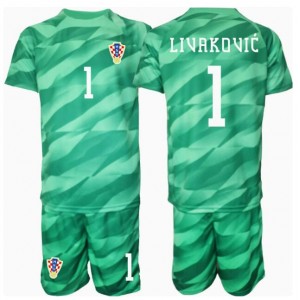 Fotbalové Dres Chorvatsko Dominik Livakovic #1 Brankářské Dětské Venkovní Oblečení ME 2024 Krátký Rukáv (+ trenýrky)